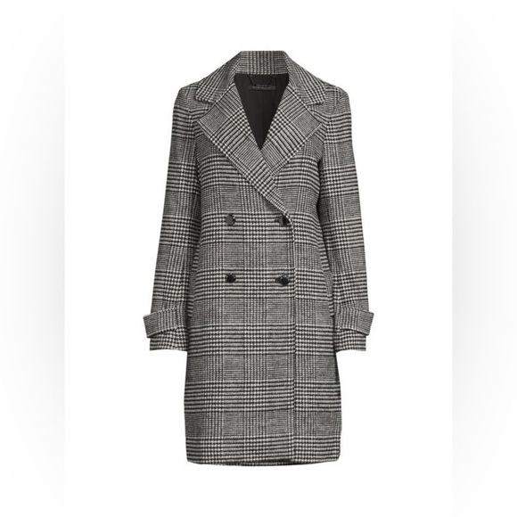 Elie Tahari / Wool Blend Black White Houndstooth plaid  double breasted coat XS - Picture 4 of 9